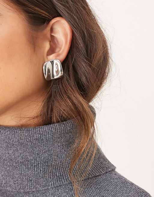 ASOS DESIGN stud earrings with abstract design in silver tone