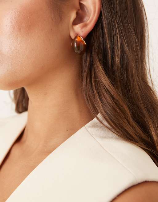 ASOS DESIGN Stud Earrings With Burgundy Resin In Gold Tone