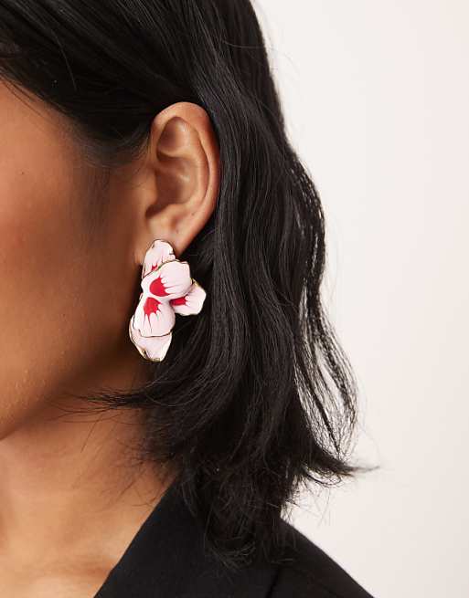 ASOS DESIGN stud earrings with petal detail in pink
