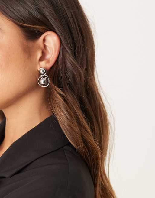 ASOS DESIGN Stud Earrings With Spherical Pendant Drop In Silver Tone
