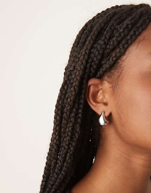 ASOS DESIGN stud tear-drop earrings in silver tone