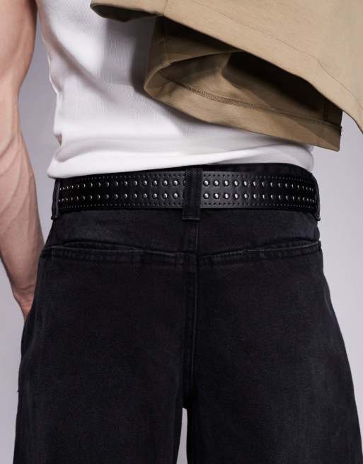 ASOS DESIGN Studs And Stamp Belt In Black