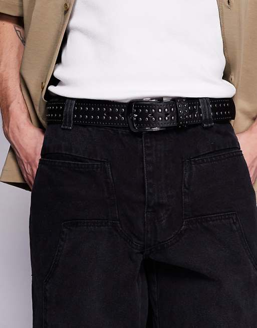 ASOS DESIGN studs and stamp belt in black