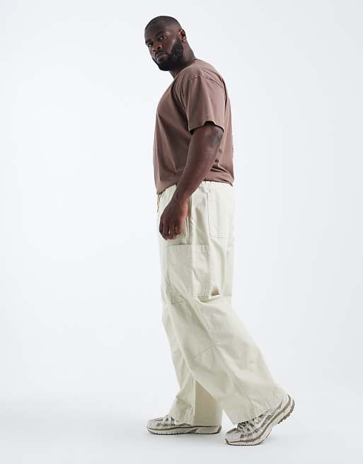 ASOS DESIGN Super Baggy Cargo Trousers In Beige Ripstop