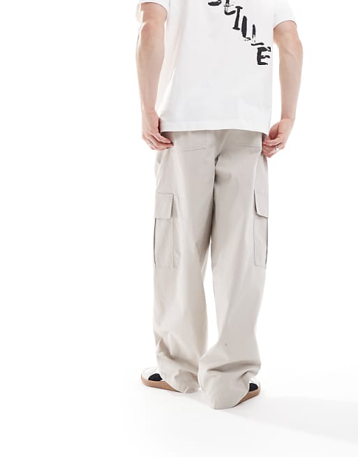 ASOS DESIGN Super Baggy Cargo Trousers With Elasticated Waist In Grey