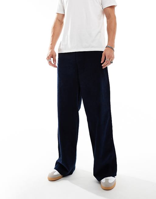 ASOS DESIGN Super Baggy Fit Cord Trouser In Navy