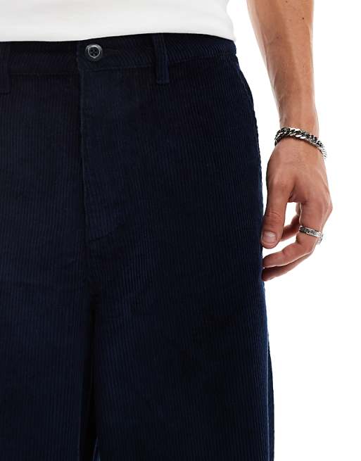 ASOS DESIGN Super Baggy Fit Cord Trouser In Navy