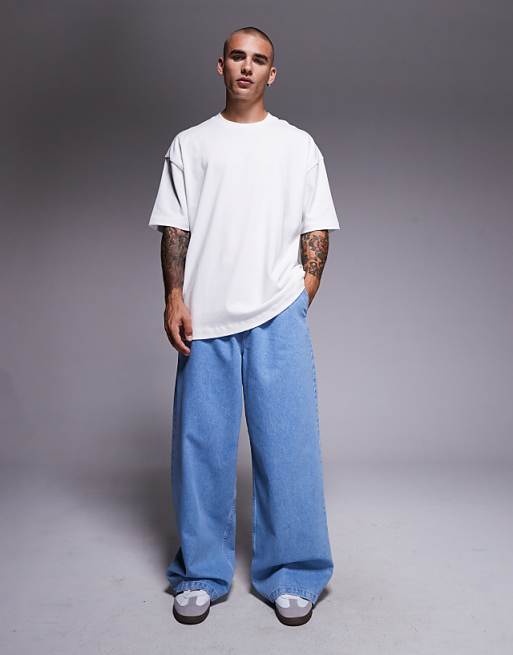 ASOS DESIGN Super Baggy Jean With Elasticated Waistband & Internal Drawcord In Lightwash