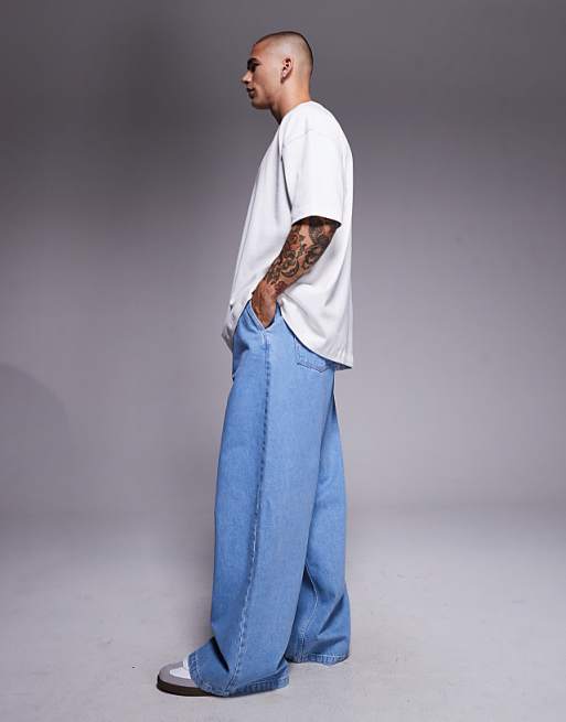 ASOS DESIGN Super Baggy Jean With Elasticated Waistband & Internal Drawcord In Lightwash