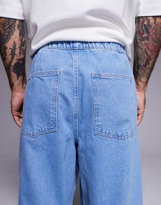 ASOS DESIGN Super Baggy Jean With Elasticated Waistband & Internal Drawcord In Lightwash