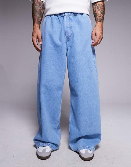 ASOS DESIGN Super baggy jean with elasticated waistband & internal drawcord in lightwash