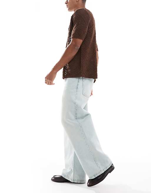 ASOS DESIGN Super Baggy Jeans In Bleach Wash Blue
