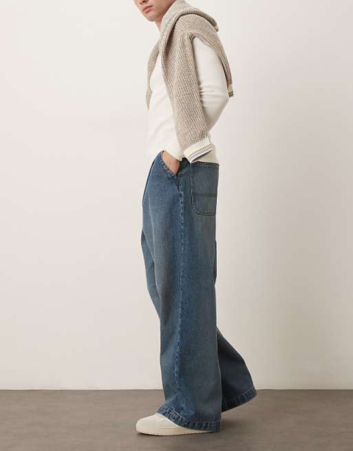 ASOS DESIGN Super Baggy Jeans In Mid Wash Blue