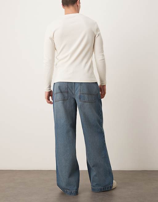 ASOS DESIGN Super Baggy Jeans In Mid Wash Blue