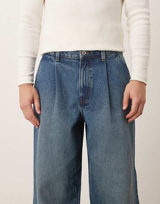 ASOS DESIGN Super Baggy Jeans In Mid Wash Blue