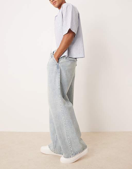 ASOS DESIGN Super Baggy Jeans With Front Pleats In Light Wash Blue