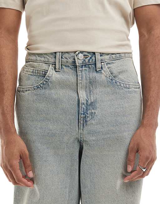 ASOS DESIGN Super Baggy Jeans With Side Panel In Yellow Tint Light Wash Blue