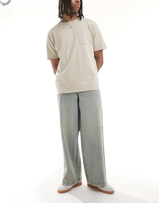 ASOS DESIGN super baggy jeans with side panel in yellow tint light wash blue