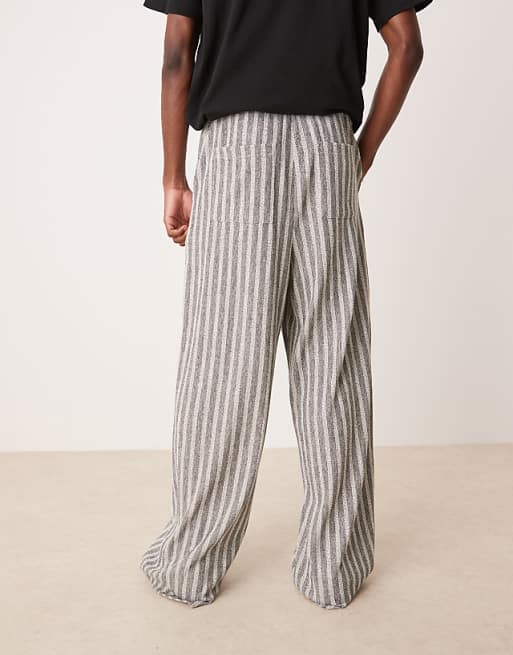 ASOS DESIGN Super Baggy Loopback Stripe Joggers In Grey Marl