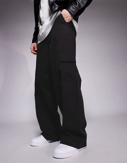 ASOS DESIGN super baggy pull on cargo trouser in black