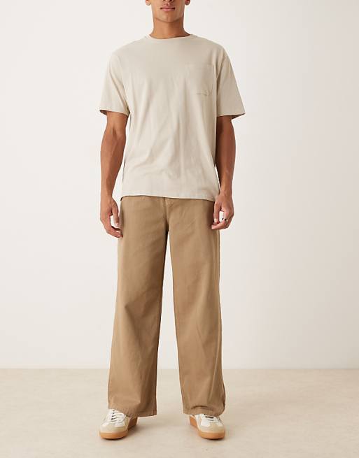 ASOS DESIGN super baggy trousers in beige with pleats