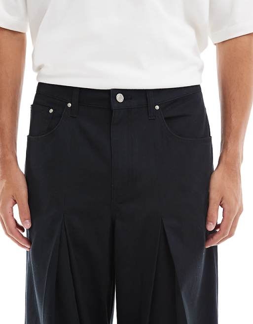 ASOS DESIGN Super Baggy Trousers In Black With Pleat Detailing