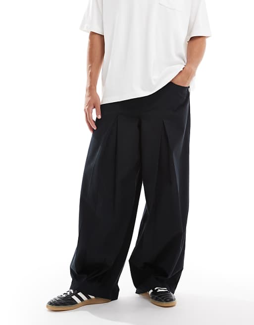 ASOS DESIGN super baggy trousers in black with pleat detailing