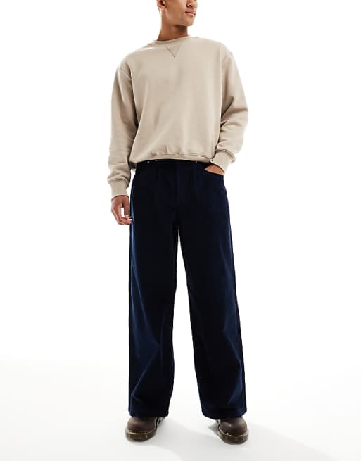 ASOS DESIGN Super Baggy Trousers In Navy Corduroy