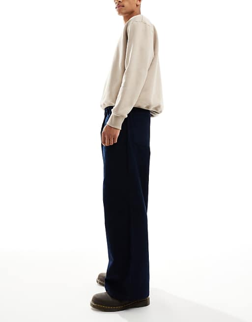 ASOS DESIGN Super Baggy Trousers In Navy Corduroy