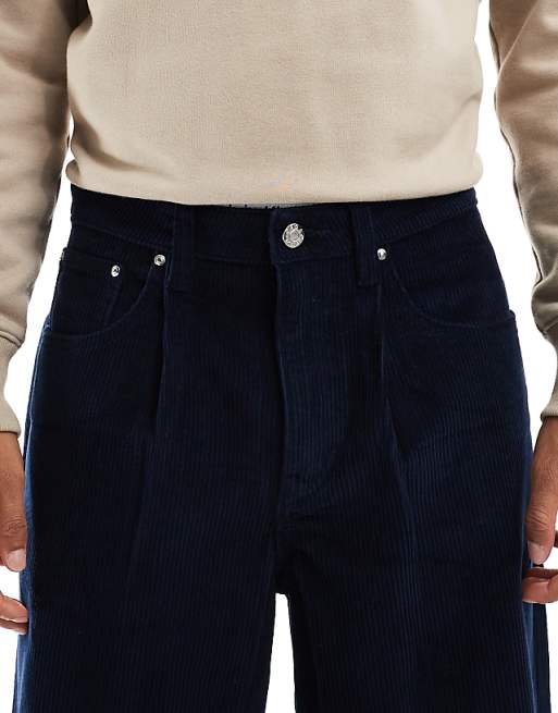 ASOS DESIGN Super Baggy Trousers In Navy Corduroy
