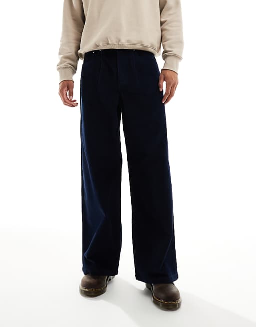 ASOS DESIGN super baggy trousers in navy corduroy
