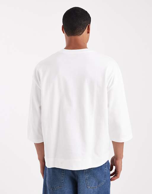 ASOS DESIGN Super Heavyweight Boxy Oversized Half Sleeve T-shirt With Sports Graphic In White