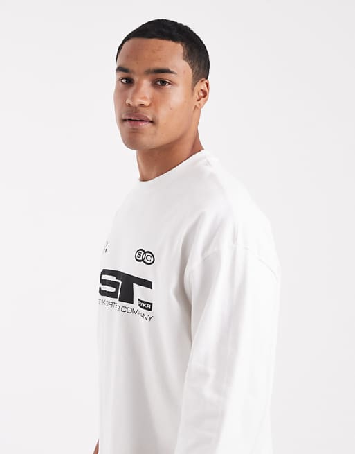 ASOS DESIGN Super Heavyweight Boxy Oversized Half Sleeve T-shirt With Sports Graphic In White