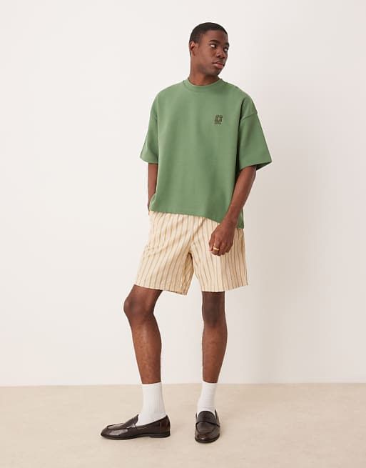 ASOS DESIGN Super Heavyweight Boxy Oversized T-shirt Ingreen With Drinks Graphic