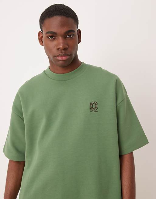ASOS DESIGN Super Heavyweight Boxy Oversized T-shirt Ingreen With Drinks Graphic
