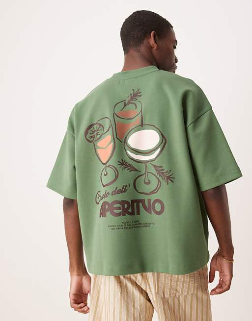 ASOS DESIGN super heavyweight boxy oversized t-shirt ingreen with drinks graphic