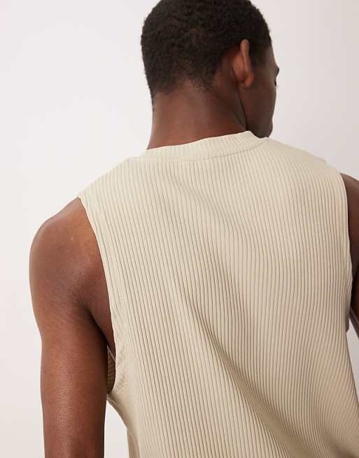 ASOS DESIGN Super Heavyweight Crew Neck Tank In Beige Rib