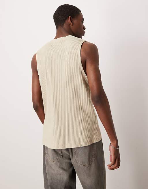 ASOS DESIGN Super Heavyweight Crew Neck Tank In Beige Rib