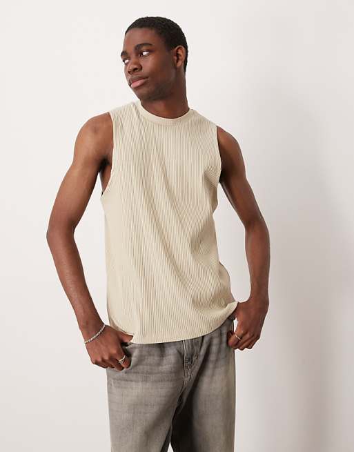 ASOS DESIGN super heavyweight crew neck tank in beige rib
