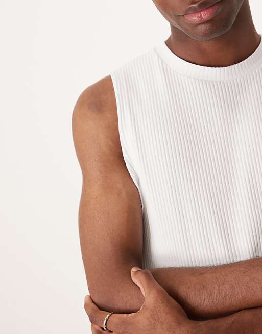 ASOS DESIGN Super Heavyweight Crew Neck Tank In White Rib
