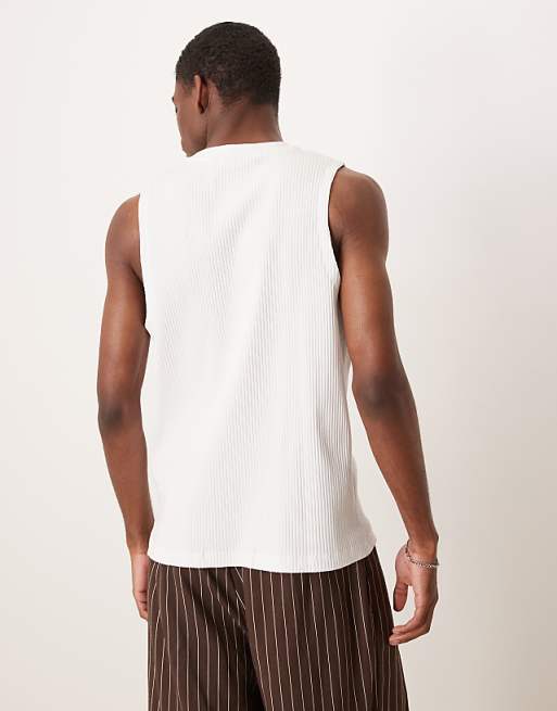 ASOS DESIGN Super Heavyweight Crew Neck Tank In White Rib