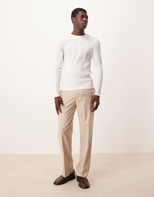 ASOS DESIGN Super Heavyweight Muscle Fit Long Sleeve T-shirt In White Rib