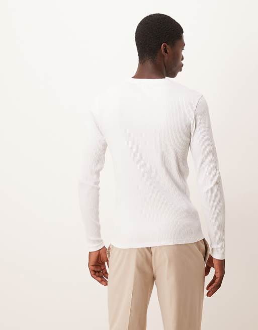 ASOS DESIGN Super Heavyweight Muscle Fit Long Sleeve T-shirt In White Rib