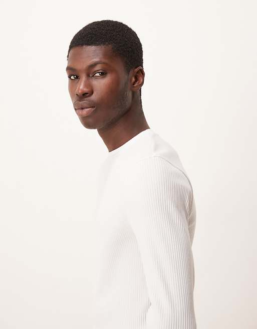 ASOS DESIGN Super Heavyweight Muscle Fit Long Sleeve T-shirt In White Rib