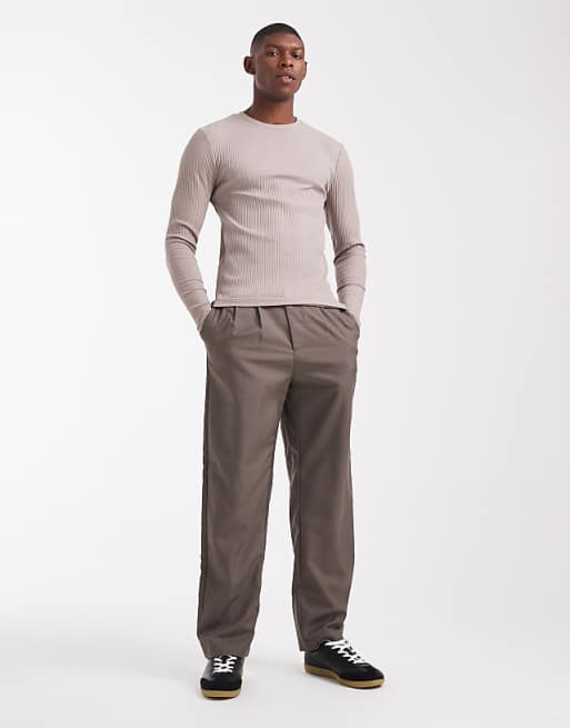 ASOS DESIGN Super Heavyweight Muscle Fit Long Sleeve T-shirt In Brown Rib