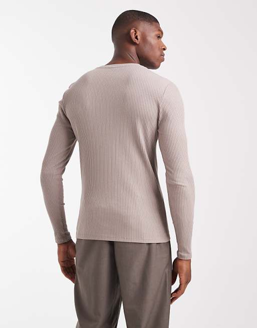 ASOS DESIGN Super Heavyweight Muscle Fit Long Sleeve T-shirt In Brown Rib
