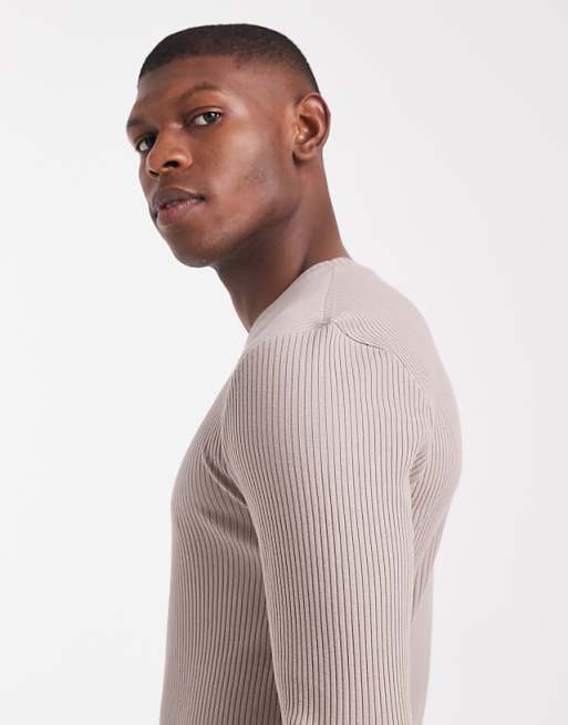 ASOS DESIGN Super Heavyweight Muscle Fit Long Sleeve T-shirt In Brown Rib
