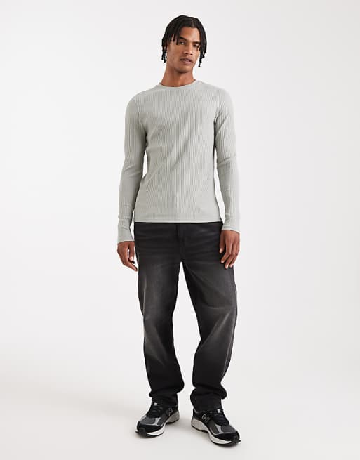 ASOS DESIGN Super Heavyweight Muscle Fit Long Sleeve T-shirt In Light Green Rib