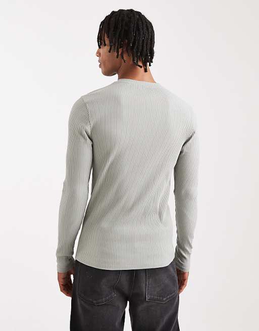 ASOS DESIGN Super Heavyweight Muscle Fit Long Sleeve T-shirt In Light Green Rib
