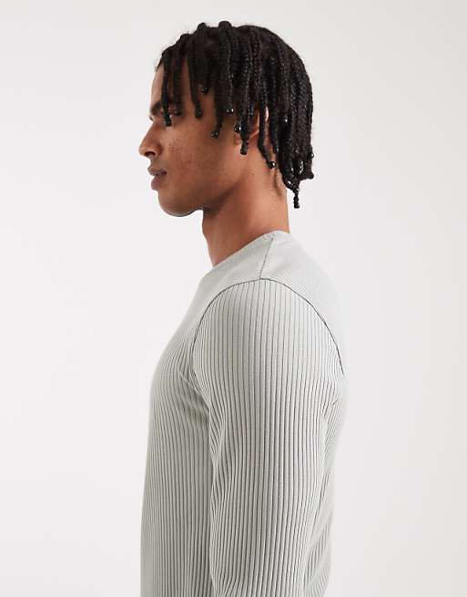 ASOS DESIGN Super Heavyweight Muscle Fit Long Sleeve T-shirt In Light Green Rib